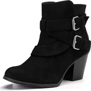 Women's Wide Width Ankle Booties Faux Leather Rubber Sole Side Zipper